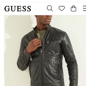 Men's Black Guess leather jacket size LARGE!